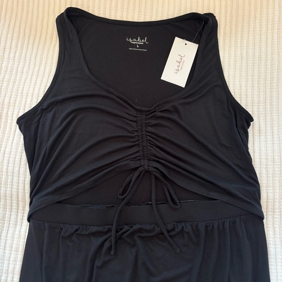 Isabel Maternity Black Sleeveless Peek-A-Boo Midi Dress Size Large Ruched NWT - Picture 7 of 8
